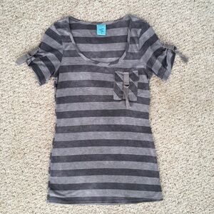 Gray Striped Scoop Neck Shirt